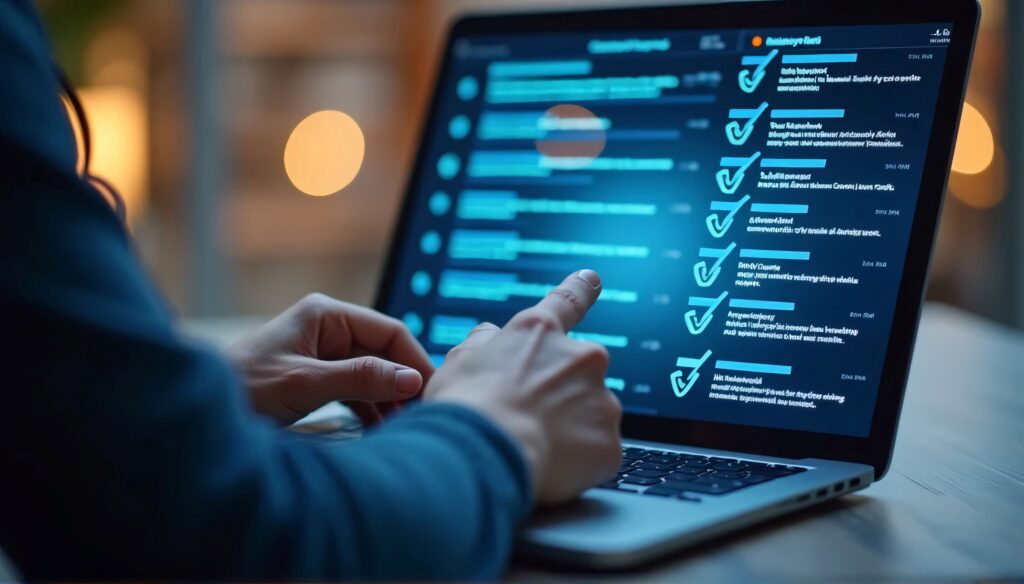 Person verwendet Laptop für digitale Weiterbildung im Bereich Compliance E-Learning