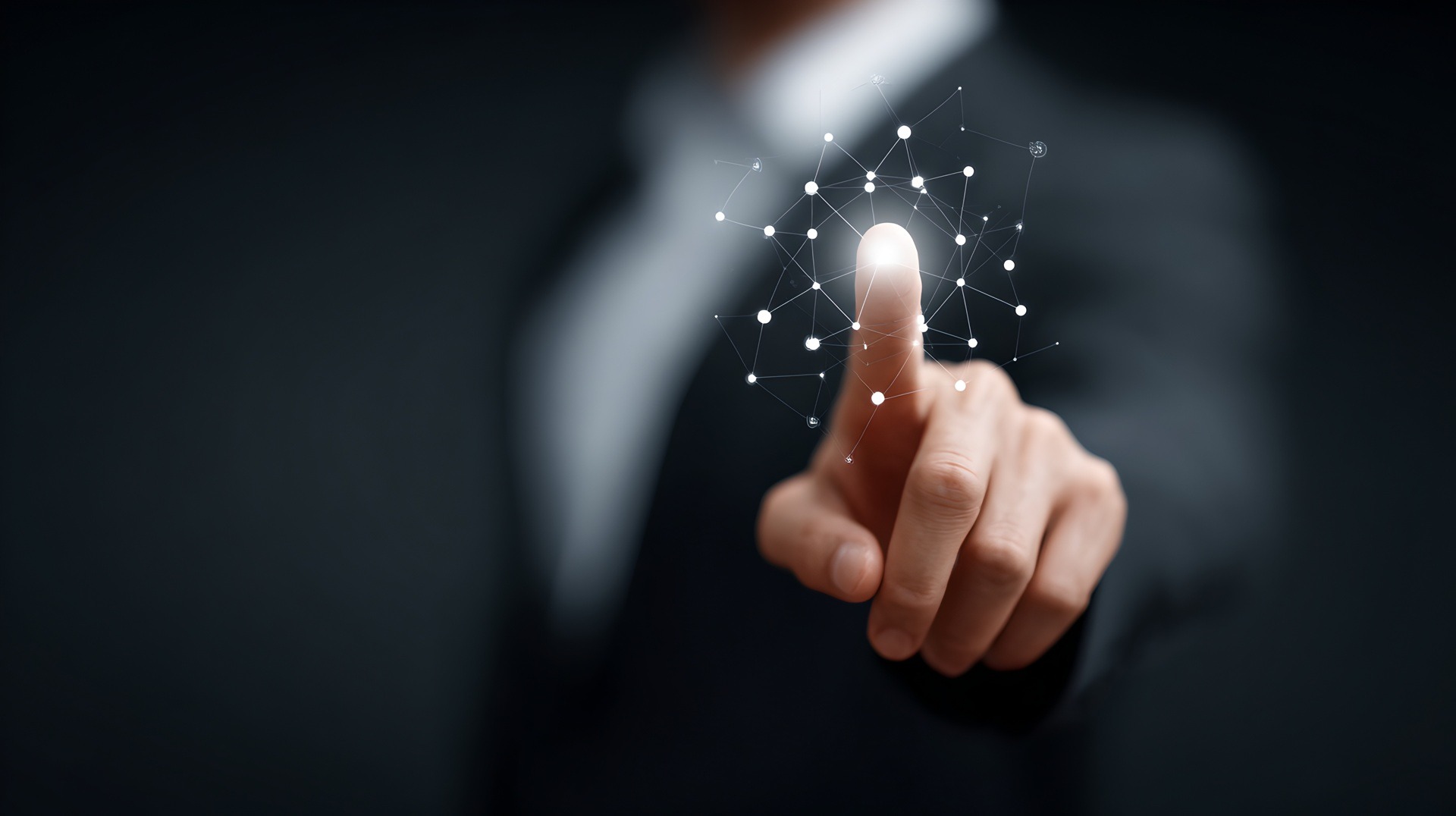 Finger aktiviert digitale Netzwerkstruktur im Businesskontext | KI Lösungen